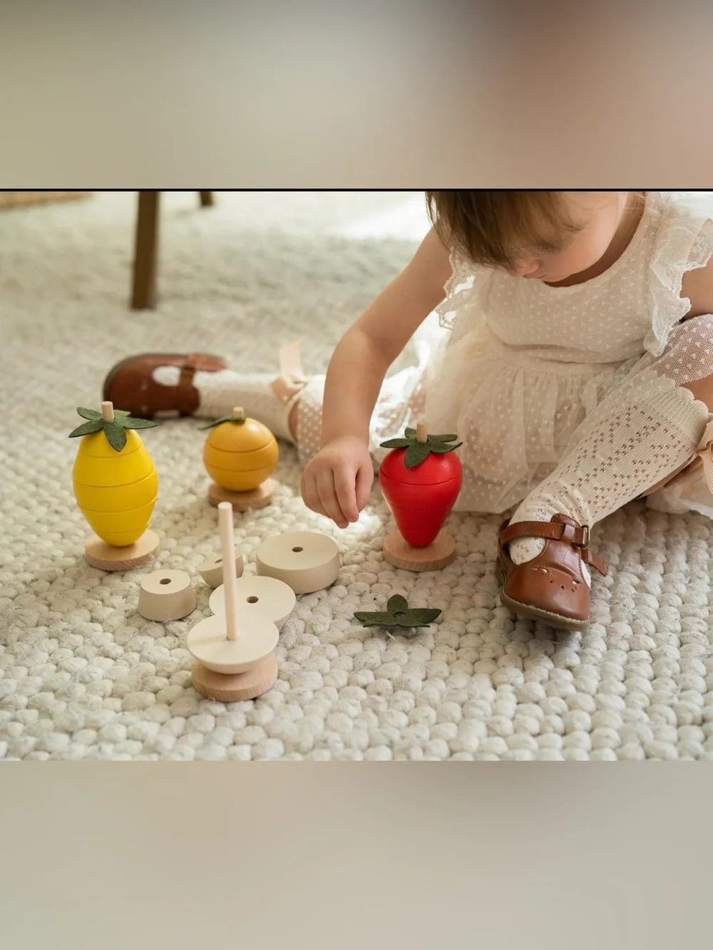 Montessori Wooden Fruit Stacking Toy: Toddler Color Sorting NEW